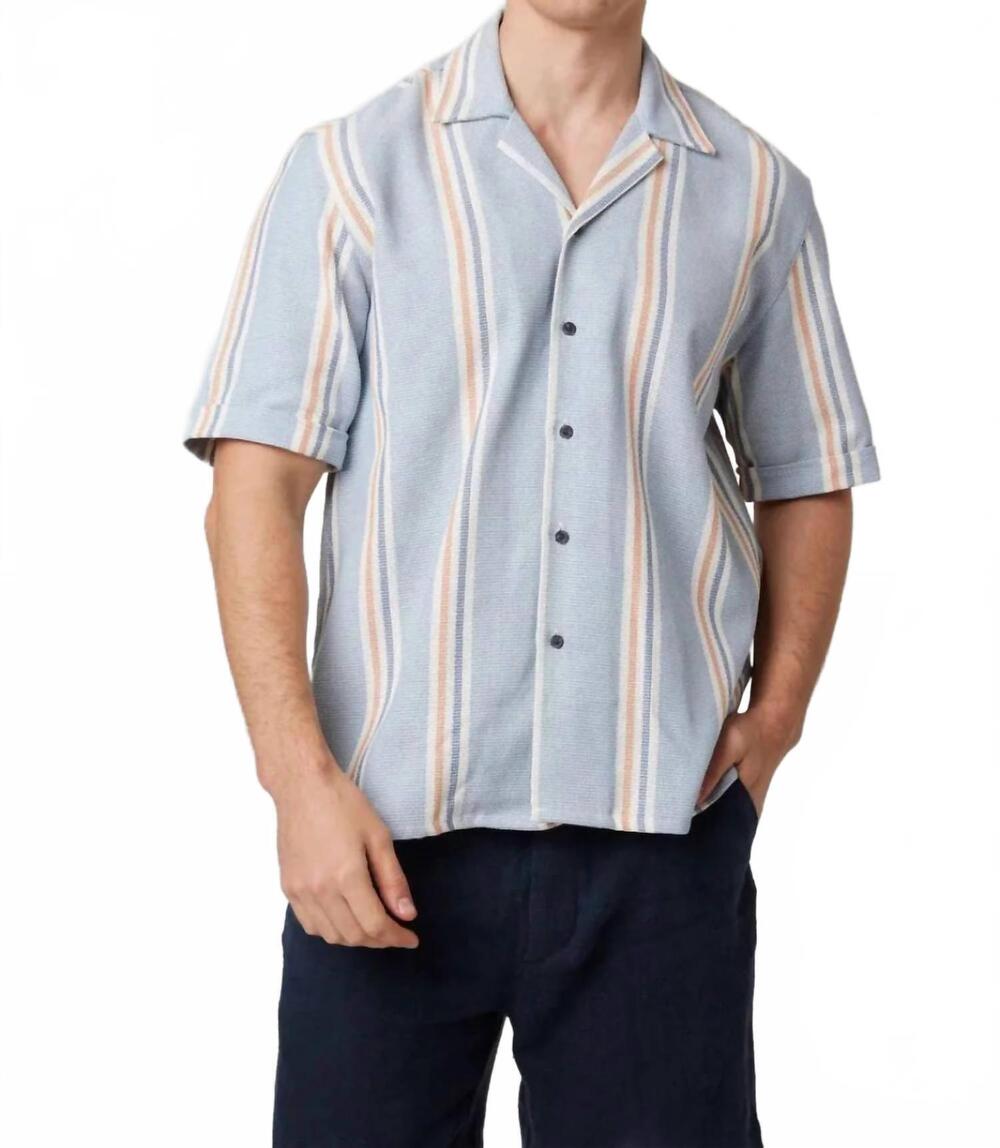 NEW PEREGRINE men's quay cuban collar shirt in river stripe